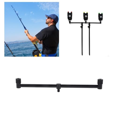 2 Head Aluminum Alloy Fish Pole Buzz Bar – Fishing Rod Holder Crossbar Bracket for Bite Alarms & Bank Sticks, Adjustable Length (Black, 20/25/30cm, 50-58g)