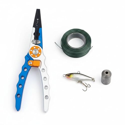 Aluminum Fishing Pliers, Hook Remover, Extended Throat, Split Ring Tool, Saltwater Resistant, Lightweight Braid Line Cutters, Crimping Sleeves, Lanyard, Nylon Sheath