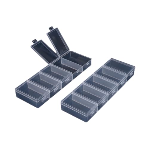 5 compartments transparent plastic storage box 8.3 x 2.7 x 1 inch with independent lid, transparent storage box for cosmetics, jewelry, and craft supplies - color: 5 grids of white
