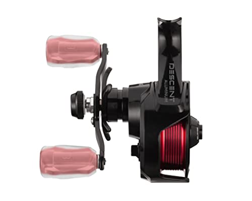 13 Fishing - Descent Aluminum - Inline Ice Fishing Reel - 2.7:1 Gear Ratio - Left Hand Retrieve (Aluminum Spool Gen 2 Design) - D2AL-2.7-LH, Black/Red