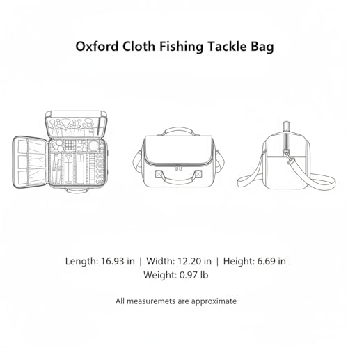 Oxford Cloth Fishing Tackle Bag with Dividers, Portable Lure & Hook Storage Case for Anglers, Black - size: 16.93 x 12.2 x 6.69 in