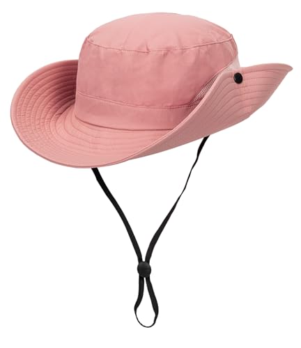 Sun Hat for Women Summer UV Protection Beach Hat Wide Brim Mesh Bucket Fishing Hat with Ponytail Hole Foldable Packable Hat - color: Pure Pink(with Ponytail Hole)