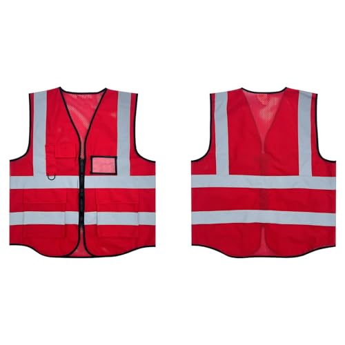 Fishing Vest - Work Vest for Men V Neck Zip Up Lightweight Breathable Sleeveless Utility Jackets Mesh Outwear Vests 2026 - color: 04# Red