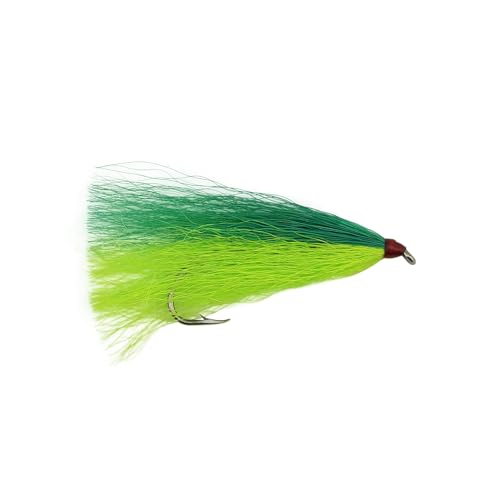 Aqua-Clear, Bucktail Jigs Saltwater Fishing Lures, Flounder Fluke Sea Trout Weakfish Croaker Rig, 3/0 XL Nickel Octopus Hook with White Hair - color: Green/Chartreuse