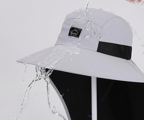 HUAMULAN Men Summer Sun Hat Women Safari Wide Brim Fishing Hats UV Protection Neck Flap Bucket Gardening Hiking Hunting Cap - color: Lightgray With Black Mesh