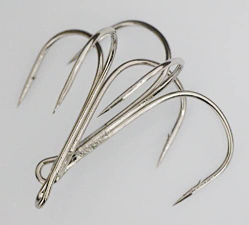 Classic Treble Hooks Standard Strength Fishing Hook Large Super Sharp Triple Barbed Fish Hook Bronze Size 12/0 - size: 10/0-5pcs-Silver