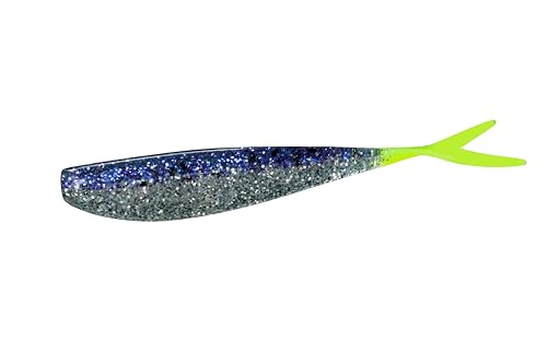 Lunker City Fishing Fin-S Fish 3.5" Fat Split Tail Soft Plastic Jerk Bait Minnow Bass Lure Original Walleye Bait, 8 Per Bag, Made in The USA - 281 Purple Ice/Chartreuse Tail - color: 281 Purple Ice/ Chartreuse Tail