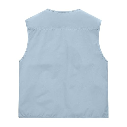 Men's Outdoor Fishing Vest Multi-Pocket Casual Lightweight Quick Dry Travel Photography Hiking Hunting Utility Vests - color: Light Blue, size: 3X-Large