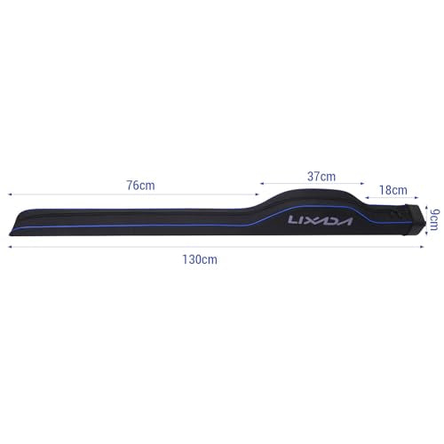 Lixada Fishing Rod Bag Hard Shell Bottom 51.2''/130cm Fishing Rod Travel Case Waterproof Fishing Tackle Storage Bag Fishing Pole Protective Pouch - color: Black and Blue