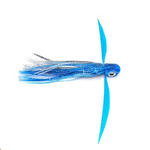 Saltwater Big Game Fishing Lure, for Offshore trolling (FlyBoy) - color: Electric Blue Black Sparkle