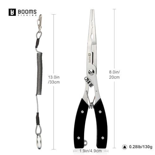 Booms Fishing Hook Remover Pliers, Long Nose, Braid Cutter, Lanyard, Black | Slim Long Nose Helps Reach Deep Hooks With Better Control When Handling Panfish, Trout, Bass and Other Small to Medium Fish - color: Black