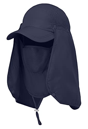 Sun Cap Fishing Hat for Men & Women, UV Protection, Lightweight Baseball Hat, Detachable Neck Flap & Face Cover, Windproof - color: Navy