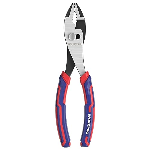 WORKPRO 6” Slip Joint Pliers Tool, Large Soft Grip,Rust Prevention Finish, 3-Zone Serrated Jaw Forged from High Carbon Steel for Maximum Grip - size: 6-inch