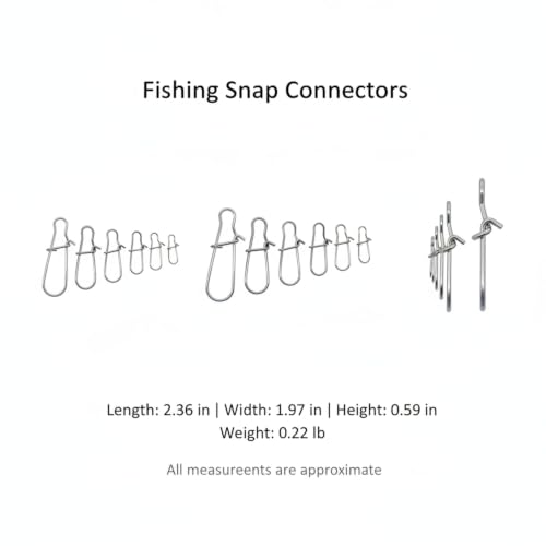 100-Pack Fishing Snap Connectors, Stainless Steel Lure Snaps for Quick Tackle Swapping, Assorted Sizes Saltwater and Freshwater Terminal Tackle Accessories - size: 2.36 x 1.97 x 0.59"