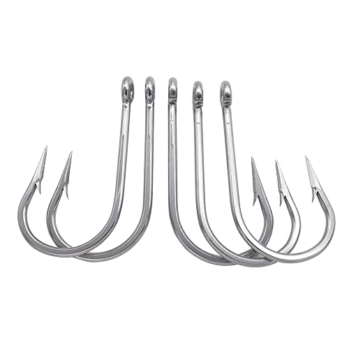 Saltwater Tuna Hooks– Stainless Steel Forged Ringed Extra Strong Big Game Fishing Hook for Giant Shark Salmon, Size 2/0-13/0 - size: 2/0#-5pcs