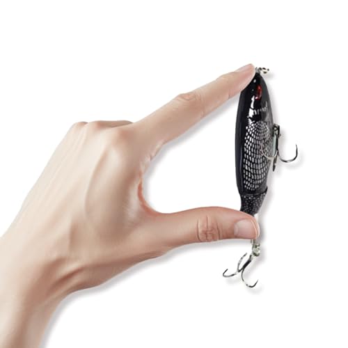 1-Pack Topwater Fishing Lures & Crankbaits Set - High-Action Popper Bass Lures with Rotating Tail, Saltwater/Freshwater Hard Baits for Trout, Pike, Catfish | Vibrating Lure Kit with Storage Box - color: black