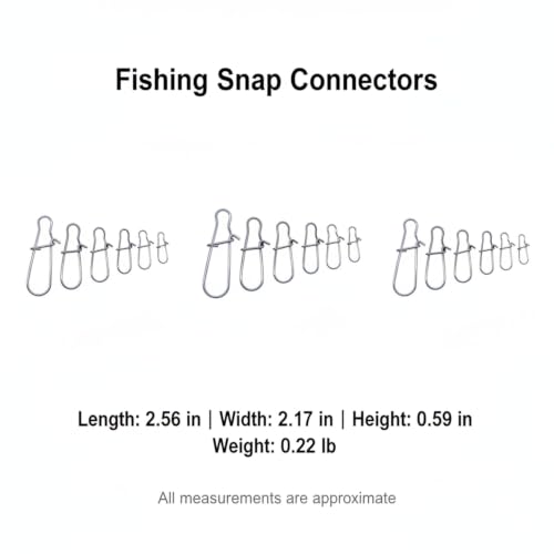 100-Pack Fishing Snap Connectors, Stainless Steel Lure Snaps for Quick Tackle Swapping, Assorted Sizes Saltwater and Freshwater Terminal Tackle Accessories - size: 2.56 x 2.17 x 0.59"