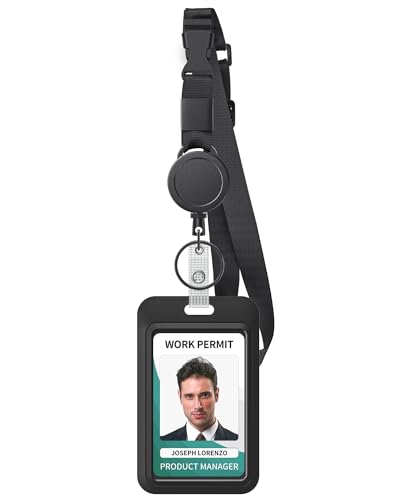 Uniclife Retractable Adjustable Lanyard Heavy Duty Neck Lanyard with Retractable Badge Reel Quick-Release Buckle and Adjustable Length Strong Wide Nylon Strap with Sliding ID Badge Holder - color: Black, size: 1 Pack with Adjustable Lanyard