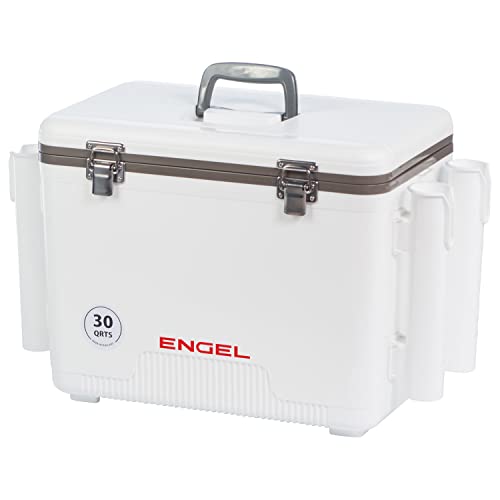 Engel UC30 Leak-Proof, Air Tight, Fishing Drybox Cooler with Built-in Fishing Rod Holders, Also Makes The Perfect Hard Shell Lunchbox for Men and Women - color: White