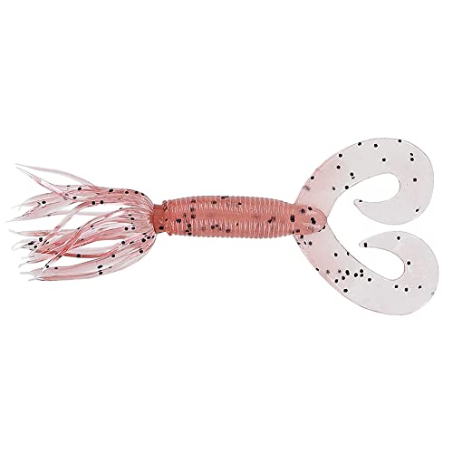 Yamamoto 5" Double Tail Hula Grub - Realistic Easy-to-Use Soft Plastic Fishing Lure Bait with Free-Flowing Skirt - 10 Pack - size: 5 inch, style: Light Pink (Champagne) With Large Black Flake