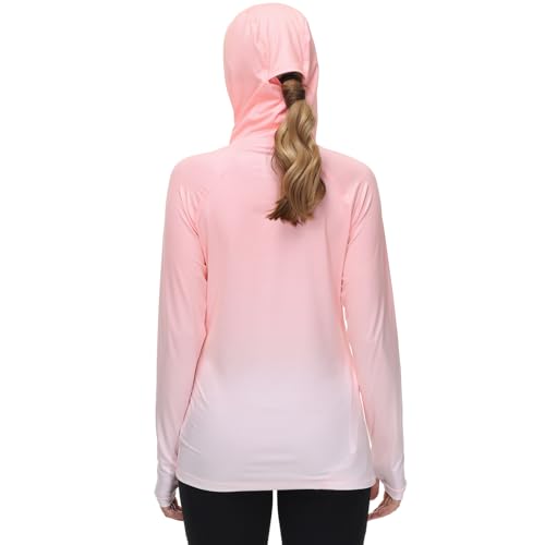 BASSDASH Women's Fishing Hoodie Shirt with Face Mask Thumb Holes UPF 50+ FS23W - color: Peach Spot Gradient, size: X-Large