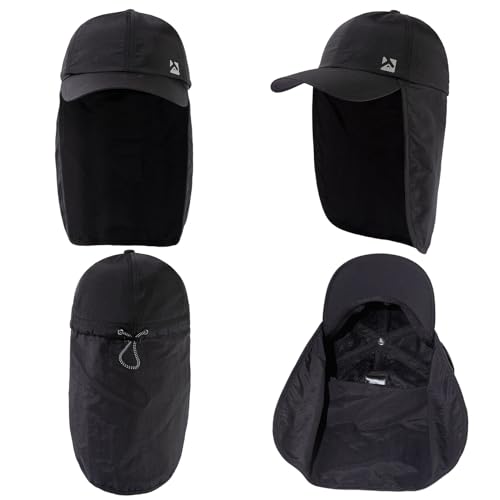 TOP-EX L/XL/XXL UV50+ Waterproof Neck Flap Baseball Sun Cap - color: Black, size: XX-Large