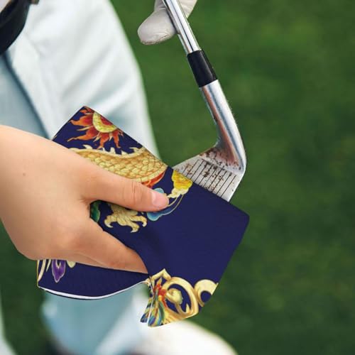 Dragon Navy Blue Golf Towel 16" X 24" with Clip Golfer Bags Accessories Gifts - color: Dragon Navy Blue