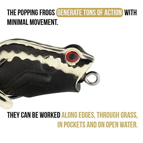 Lunkerhunt Frog Fishing Lure for Bass Fishing | Popping Frog Lure 1/4 oz | Topwater Fishing Bait with Weedless Hooks, Hollow Body, Trout Pike Lures - color: Bark, size: 2.25 inch