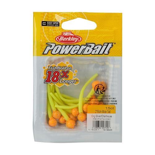 Berkley PowerBait Floating Mice Tails Fishing Soft Bait (1) - color: Orange Silver/Chartreuse, size: 2"