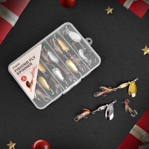Trout Spinner Lures with Stimulator/Humpy Dry Fly Tail, 100% Hand-Tied 5/10 Pack Rooster Tail Fishing Spinnerbait for Bass, Pike, Salmon