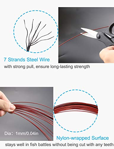 Fishing Leaders Line Steel Leaders Fishing Saltwater 125LB Fishing Leaders with Swivels and Snaps, 19.68in - color: Red