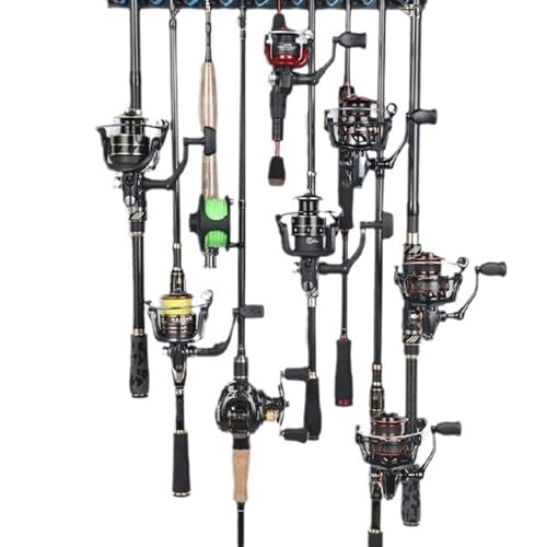 9 Rod Fishing Rod Holder Wall-Mounted Poles Rack Vertical Rod Stand for Garage Cabin and Basement Fishing Accessory