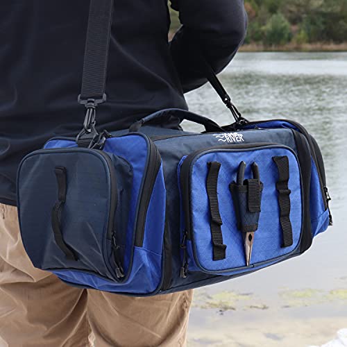 OSAGE RIVER Large Waterproof Fishing Tackle Bag with Padded Shoulder Strap, Ripstop Soft Sided Bag with Fishing Pliers Holder - color: Blue with 3 Tackle Boxes
