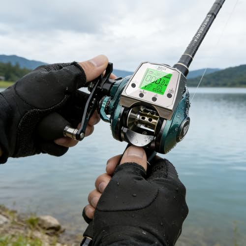 Digital Baitcasting Fishing Reel with LCD Display,8 oz Ultralight Electric Baitcaster Reel, 22-35 Lb Max Drag,6.3:1/7.2:1 Gear Ratio,Left/Right Handed,Compact Design for Freshwater & Saltwater - color: Greener-Left Hand, size: 35Lb-12 Smart