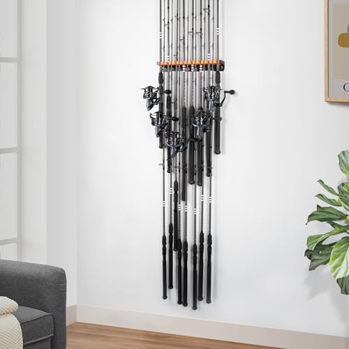 KastKing V15HD Heavy Duty Vertical Fishing Rod Holder – Wall Mounted Fishing Rod Rack, Store 15 Large Rods or Fishing Rod Combos in 18 Inches, Great Fishing Pole Holder and Rack, 2 Packs - color: Black - 2 Pack - Upgraded (Heavy Rod Combo, Store 30 rods)