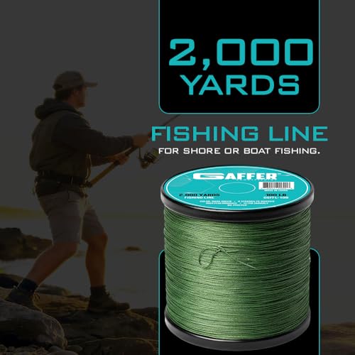 Gaffer Sportfishing Braided Fishing Line – Green – 8-Strand UHMWPE Braid, Ultra-Strong Zero-Stretch, Smooth Coated – Abrasion-Resistant for Saltwater & Freshwater – High Knot Strength - size: 2000Yards - 100lb