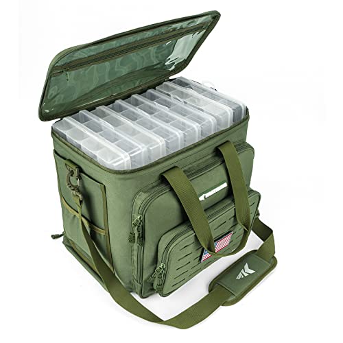 KastKing Fishing Tackle Bags - Saltwater & Freshwater Fishing Bags - Water Resistant, Padded Shoulder Strap - Gear Storage - color: Green--Large, size: Large