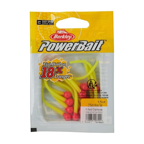Berkley PowerBait Floating Mice Tails Fishing Soft Bait (1) - color: Fluorescent Red/Chartreuse, size: 2"
