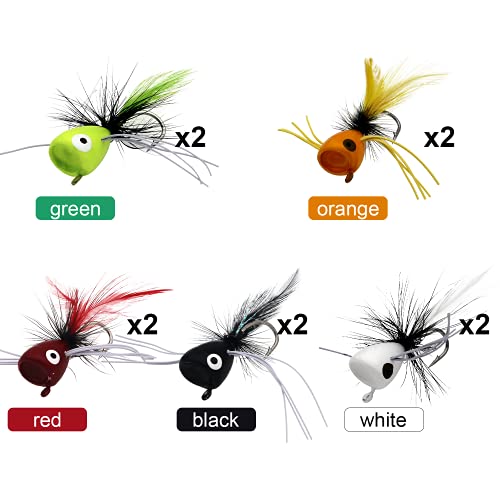 Fly Fishing Poppers, Topwater Fishing Lures Bass Crappie Bluegill Sunfish Panfish Trout Salmon Perch Steelhead Flies for Fly Fishing Bass Panfish Bluegill Trout Salmon - color: 10pcs