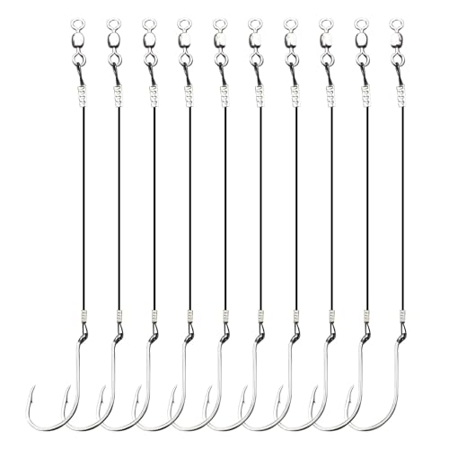 Saltwater Steel Circle Hook Rigs,Octopus Offset Fishing Hooks Leader Wire for Catfish Bass - size: 7/0-6pcs