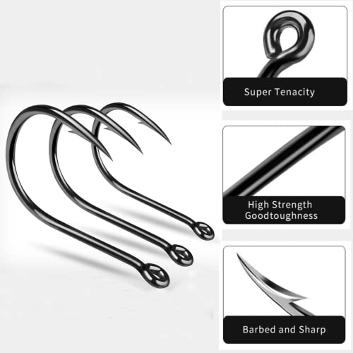 310Pcs/Box (22# ...15# 10# Fishing Hook, Forged Steel/Barded Design, 8 Sizes Universal Octopus Fishing Hooks Set, Sharp/High Carbon/Hook Eye, Suitable Sizes in Freshwater Saltwater