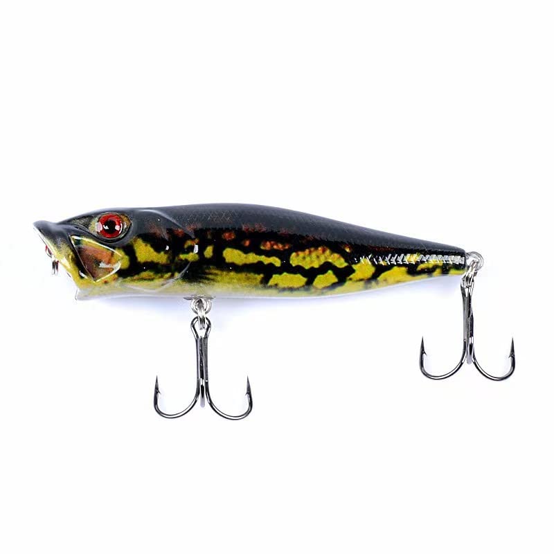 4 Pack Topwater Popper Fishing Lure, Realistic Popper Bait with 3D Painted Design,Hard Lure for Bass,Trout,Pike in Freshwater Saltwater 050