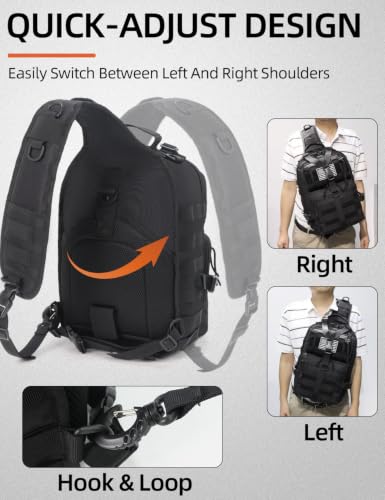 J.SH Tactical Sling Bag for Men, Military Shoulder Sling Backpack(Bag Only) | MOLLE System, EDC Bag, Fits Most 14" Laptops & iPad Pro, Crossbody Shoulder Backpack for Commute, Travel & Fishing - Black - color: Black - Large (15l)