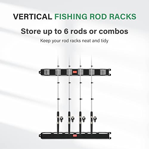 Simple Deluxe Vertical Fishing Rod Holders Wall-Mounted – Fishing Rod Rack, Great Fishing Pole Holder & Rack for Garage, Store 6 Rods or Combos in 13.6 ", 1 Pair Vertical Pole Racks Grey