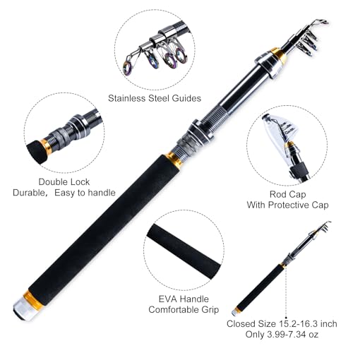 Goture Fishing Rod and Reel Combos,1.8M-2.7M Telescopic Fishing Pole Spinning Reel Line Lures Set with Carrier Bag,Telescopic Rod Kit for Starter Travel Saltwater Freshwater Gear Gift - color: C5:Fishing Full Kit with Carrier Bag, size: 6 ft/1.8 m