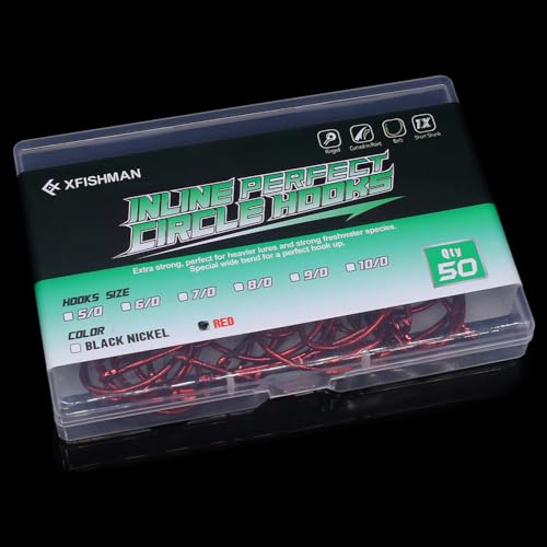 XFISHMAN-Inline-Circle-Hooks-Saltwater-Freshwater-for-Catfish-Tuna-Bass-Octopus-Hooks-Big-Hook-Fishing 50 Pack - color: Red, size: 7/0 50-Pack
