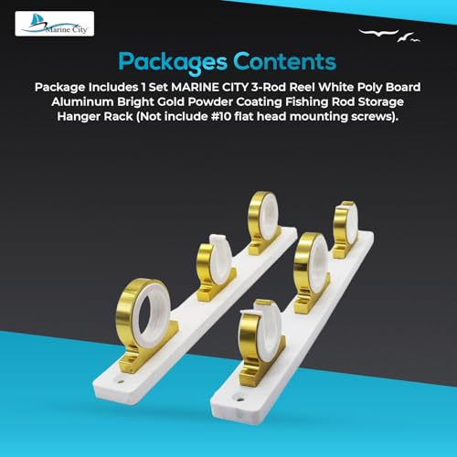 MARINE CITY 3-Rod Reel Fishing Rod Storage Hanger Rack with White Poly Board – Aluminum Gold Powder Coating, Ideal for Marines, Boats, Vans, and Cars (Pack of 1) - color: 3 Rod (Aluminum, Gold)
