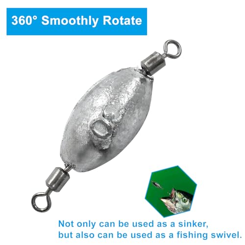 Uenhoy Fishing Weights Inline Trolling Fishing Sinker Tackle with Inner Swivels, Oval Drop Casting Fishing Weight Sinkers - size: 1 oz, 10pcs