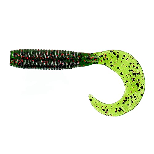 Yamamoto 5 Single Tail Grub Soft Plastic Fishing Angling Swimbait Lures with Tail-Curling Action - 20 Pack - color: WATERMELON W/ BLACK & RED FLAKE (20 PACK)