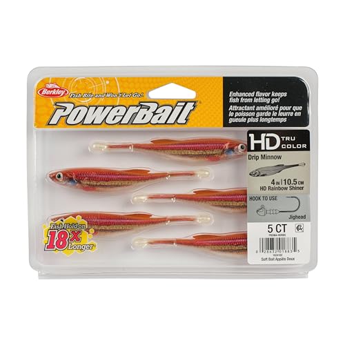 Berkley PowerBait Drip Minnow Fishing Soft Bait - color: HD Rainbow Shiner, size: 4"